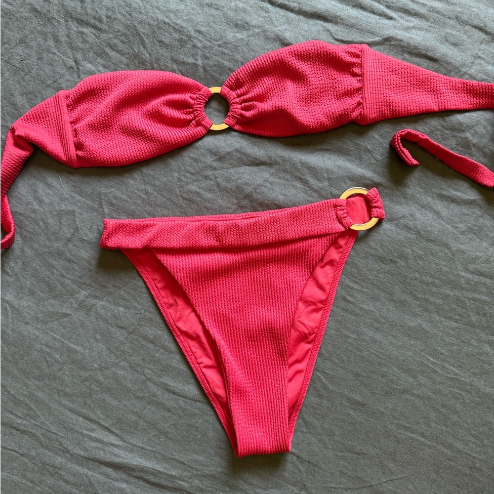 Monday Swimwear Sangria Crinkle Costa Rica top Antigua bottom set